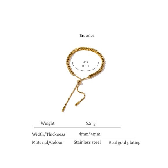 ^NEW 18K Gold Plated Link Chain Adjustable Bead Bracelet - Picture 2 of 4